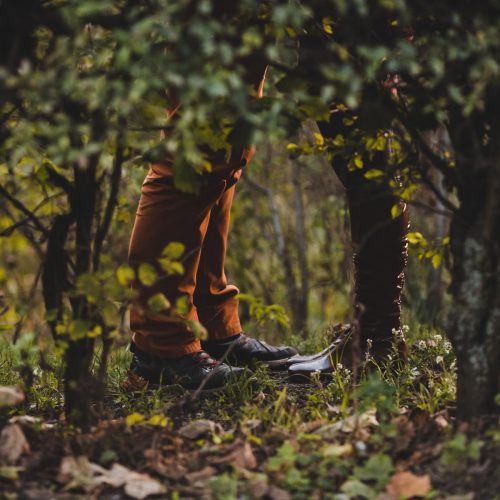 The lovely couple in love stand in the park